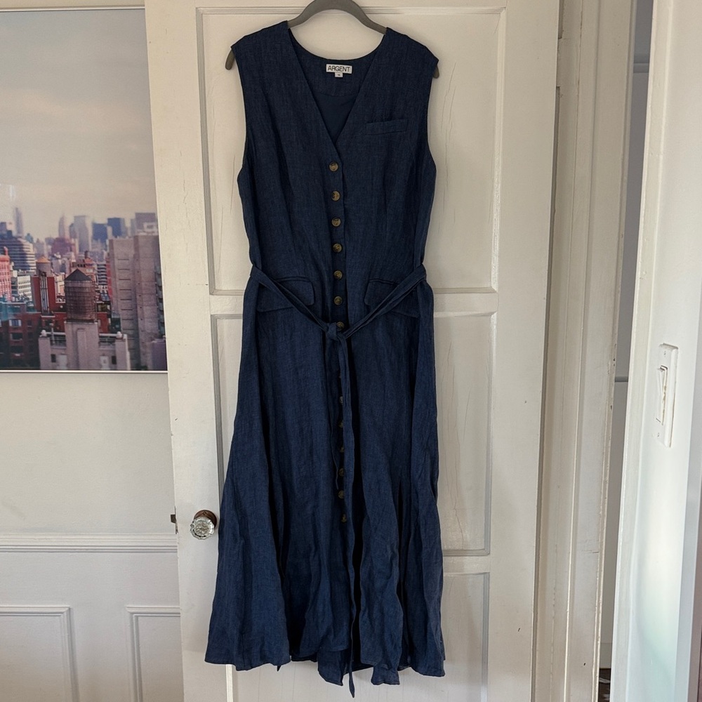 Argent Vest Dress in Denim Linen